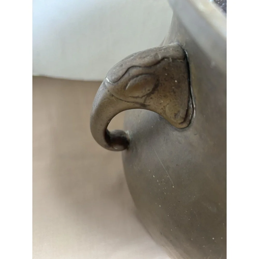 Vintage Jardiniere Hammered Brass Planter w Elephant Head Handles 9